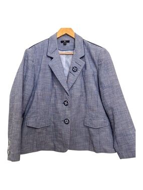 M Collection blazer cotton blend blue vest size 14 denim mix plus size jacket